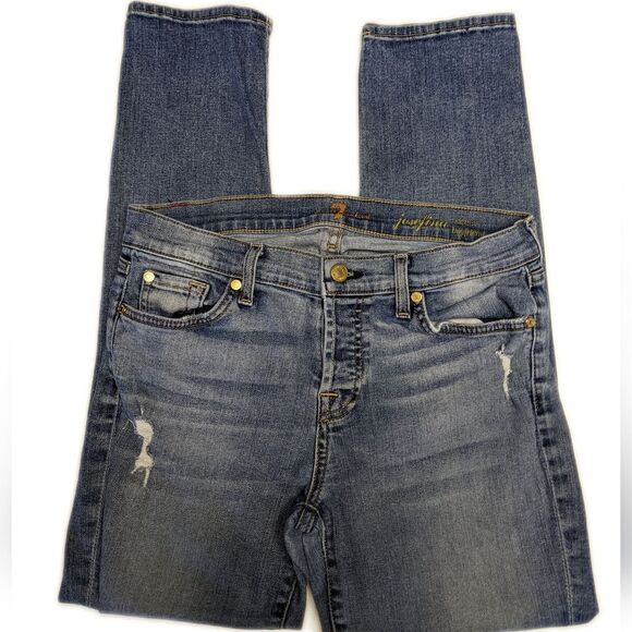 7 for all Mankind Josefina skinny boyfriend distressed button fly jeans 26 - Picture 2 of 11